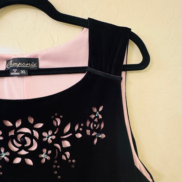 Componix Black Velvet Sleeveless Sheath Dress with Pink Lining Floral Size XL - Picture 4 of 7
